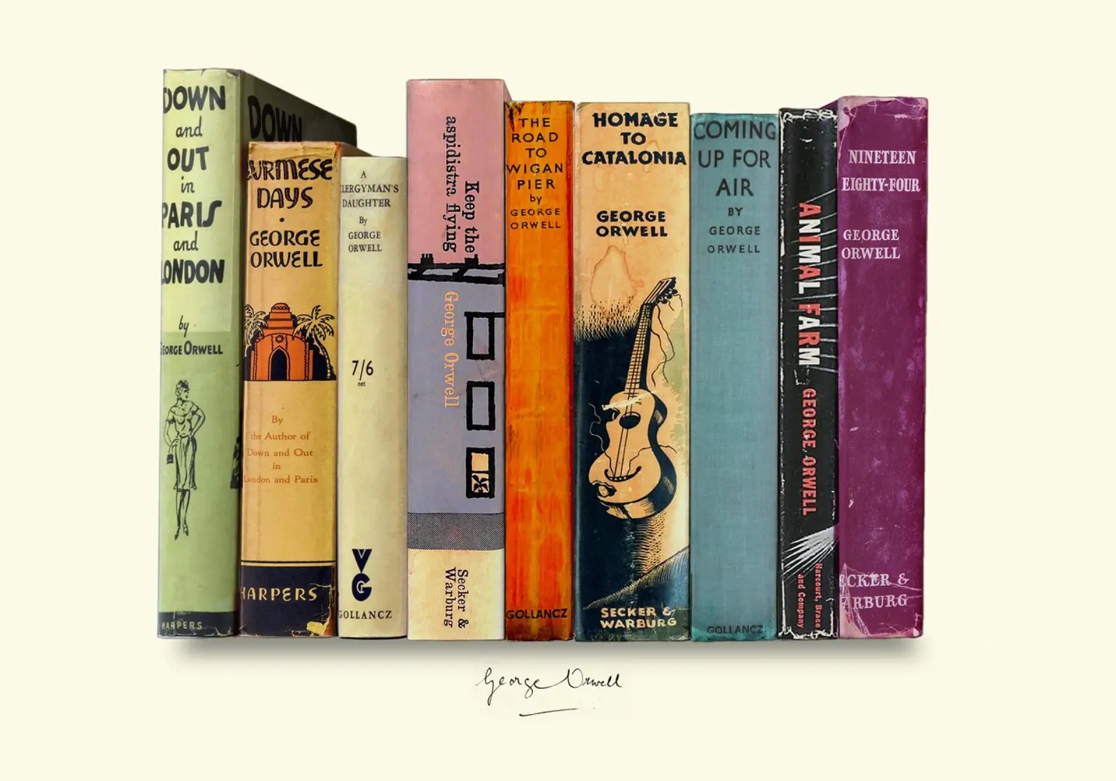 George Orwell - First Editions Print poster with aluminum frame by MissLiterarty