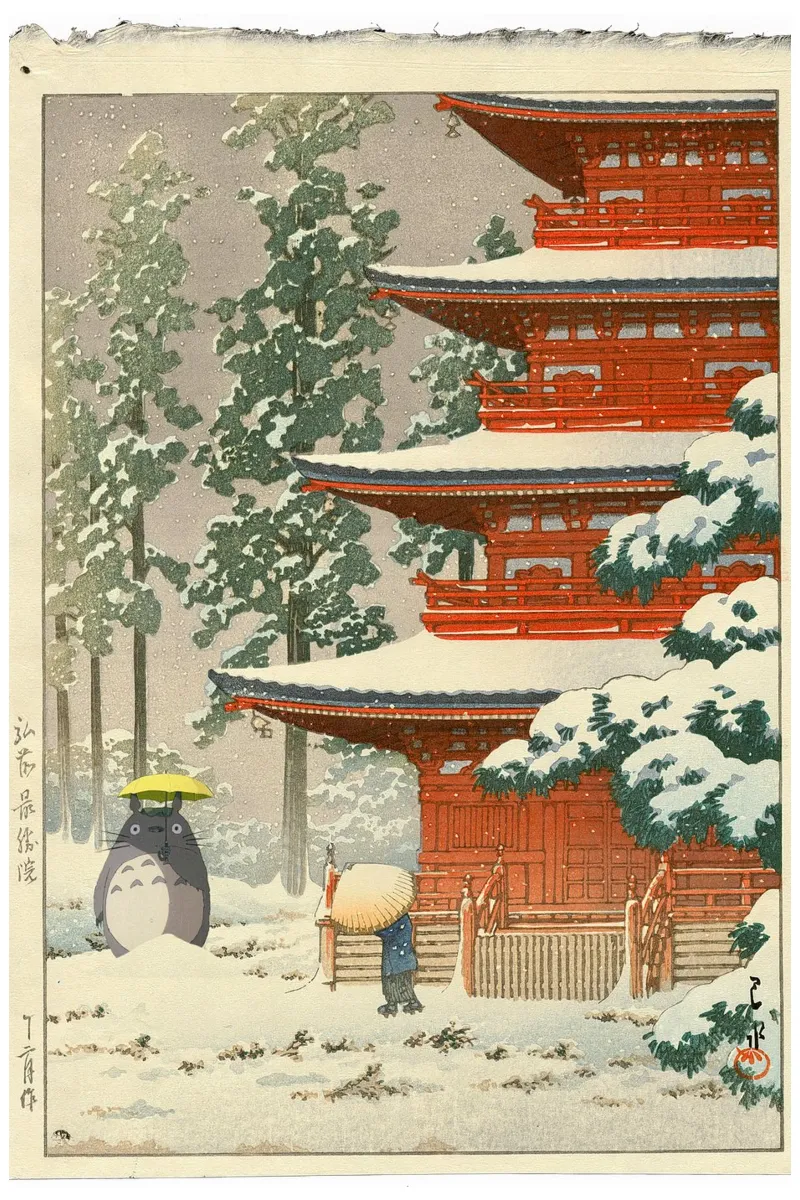 Totoro in the Snow - Manga Mashup - Japanese Print canvas by Mashtup