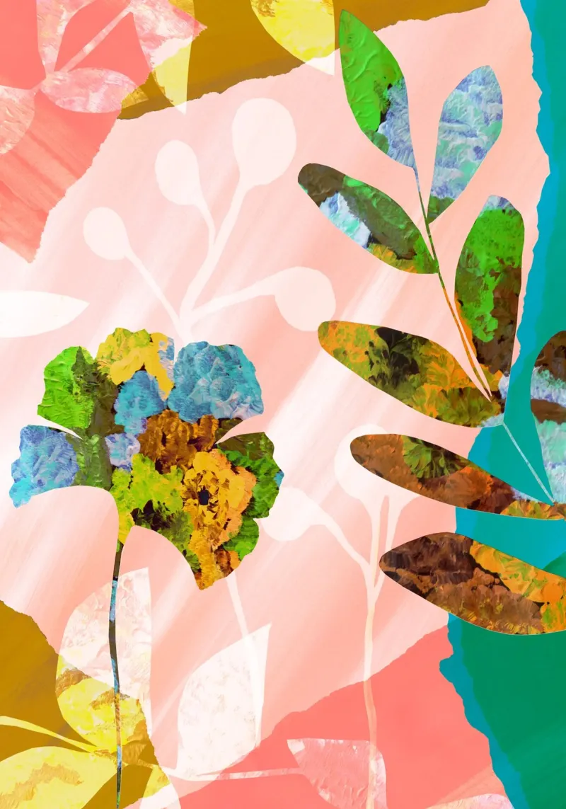 Roze abstracte bloemenprint canvas met Baklijst van Violets Print House