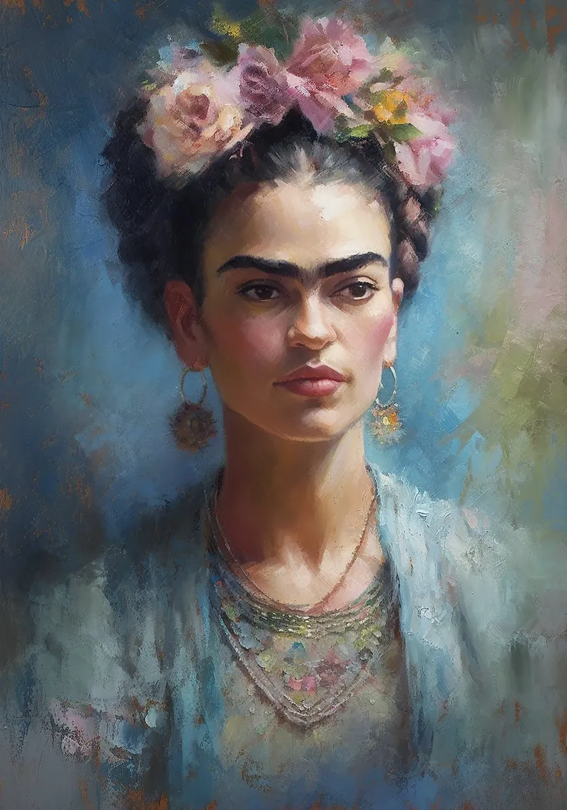 Frida Kahlo "Fire of Expression" alluminio dibond da Fantasias Florales