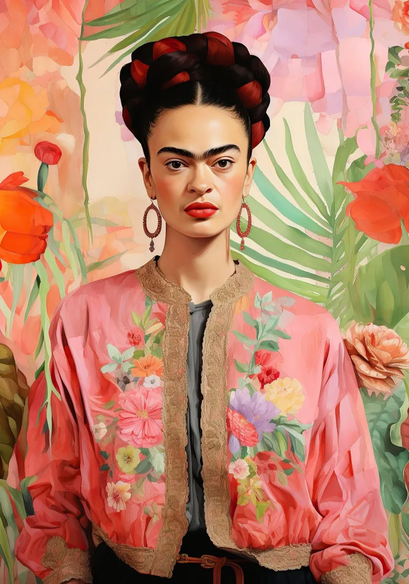 Frida Kahlo "Defiance in Art" poster con telaio in legno da Fantasias Florales