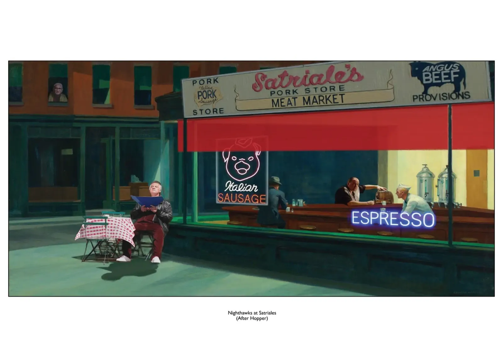 Satriales & Paulie - Sopranos - Nighthawks Mashup poster con telaio in alluminio da Mashtup