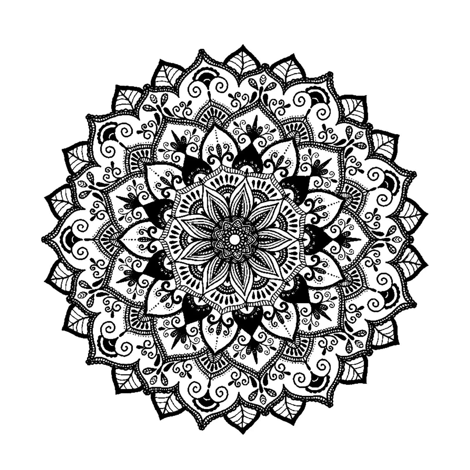 Mandala, disegnato a mano, nero poster con telaio in legno da CalliLetters
