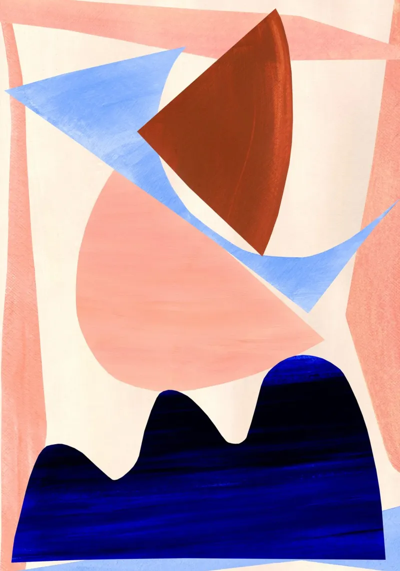 Roze en blauwe abstracte print canvas met Baklijst van Violets Print House