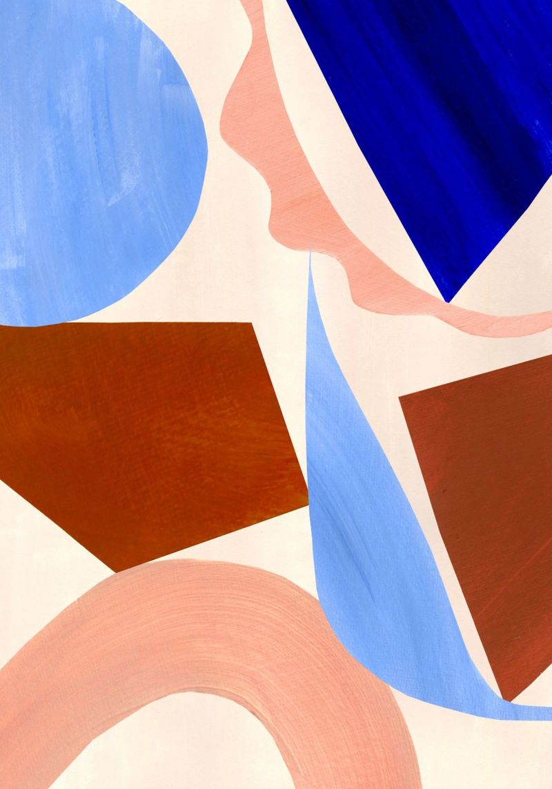 Blauw en bruin abstracte print canvas van Violets Print House
