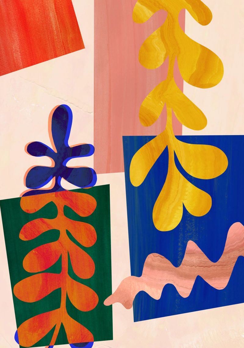 Stampa d'arte astratta colorata a collage pellicola backlit da Violets Print House