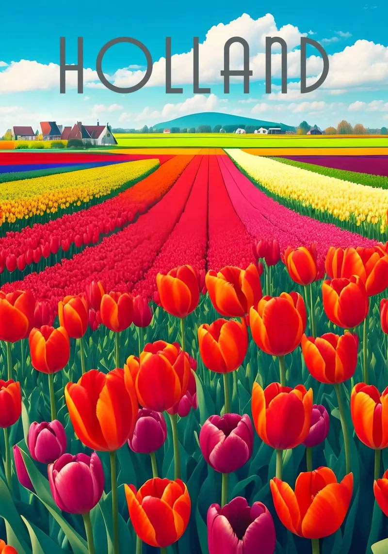 Holland Tulip Fields Scene canvas with Floater frame by Charnwood Prints