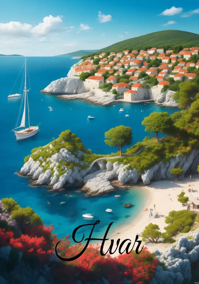 Scena della costa di Hvar pellicola backlit da Charnwood Prints