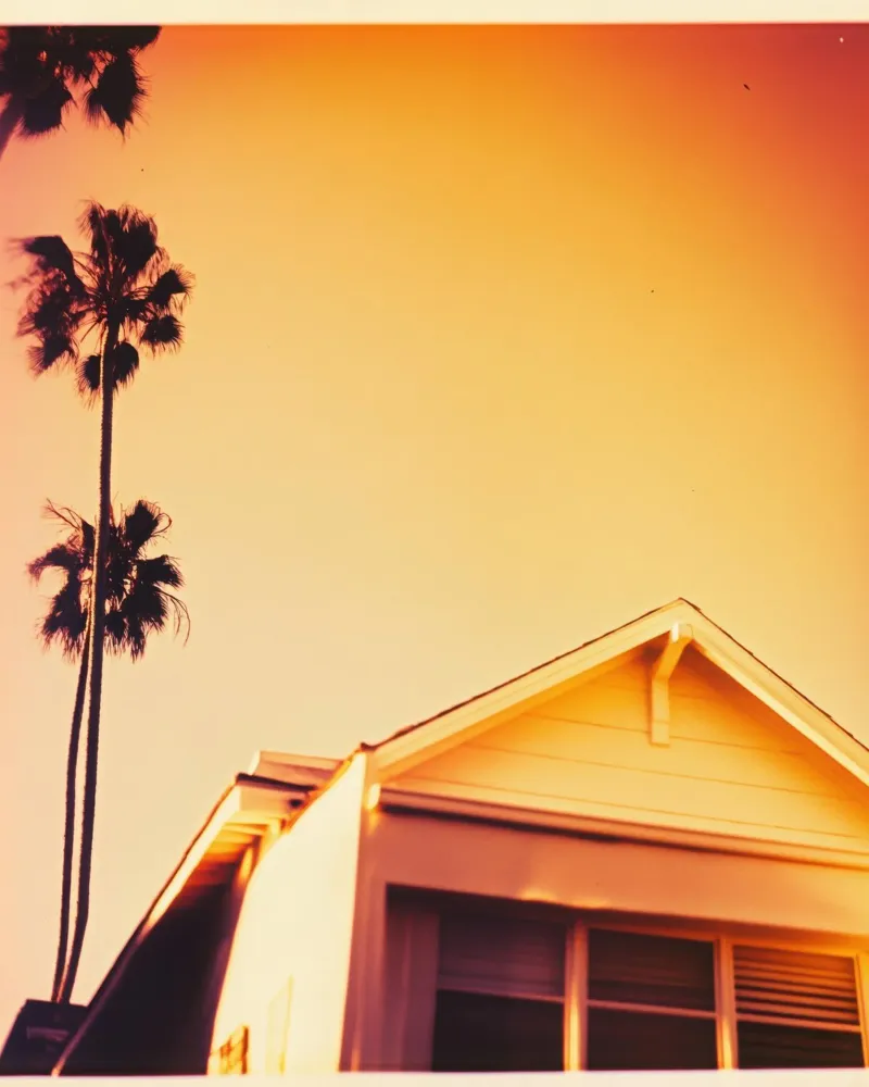Orange Los Angeles poster with wooden frame by Affiches Minimalistes