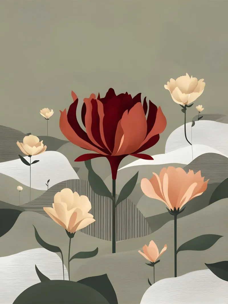 Loto cremisi in mezzo a un campo di margherite poster da Artistic-shop