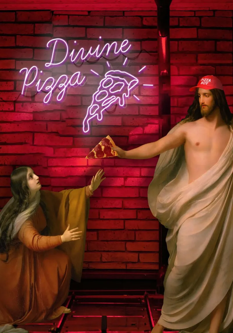 Divine Pizza poster con telaio in legno da Dikhotomy