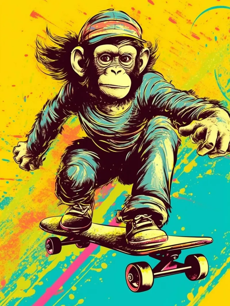 Skater Chimp alluminio dibond da Artsy Bessy