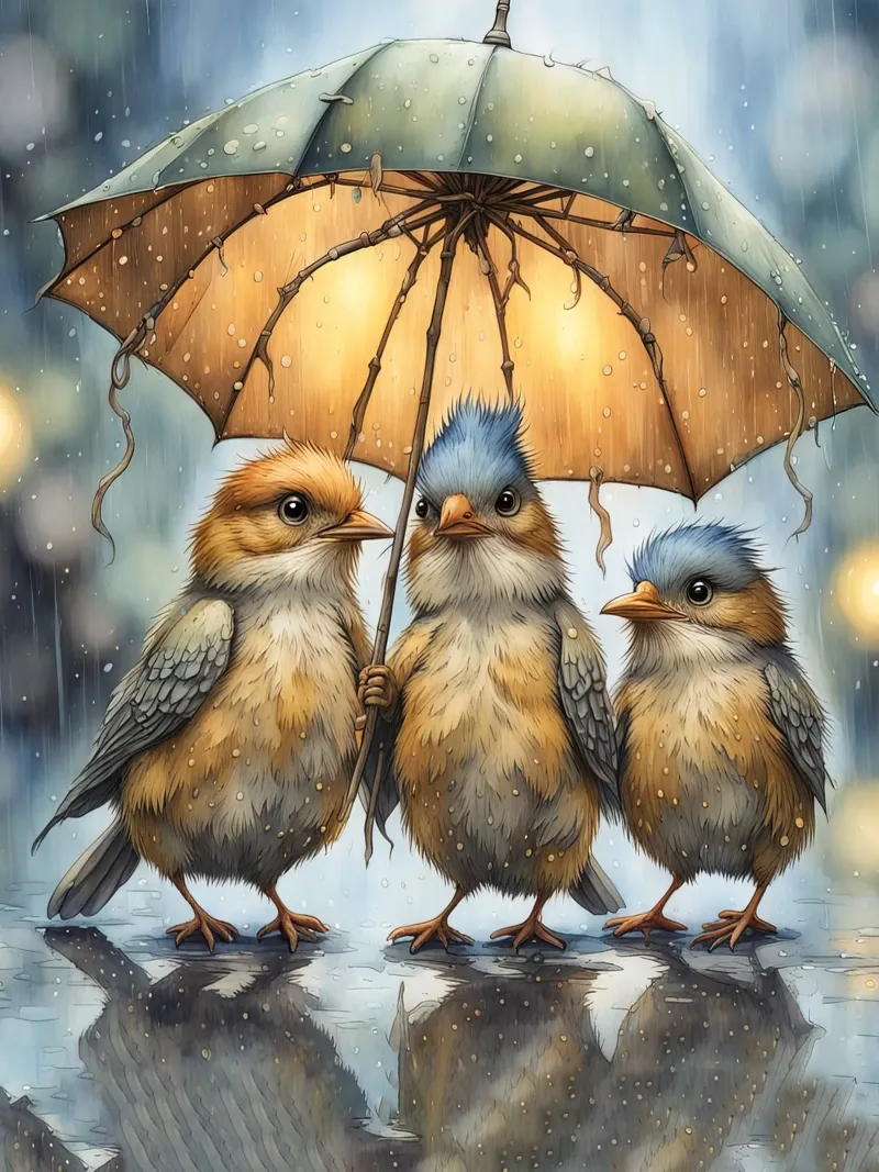 De drie met de paraplu. canvas met Baklijst van 🎁 ARTVI-SHOP