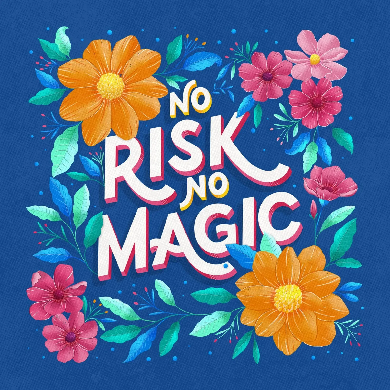 Citazione. Nessun rischio. Nessuna magia. Scrittura a mano e fiori. poster con telaio in alluminio da CalliLetters