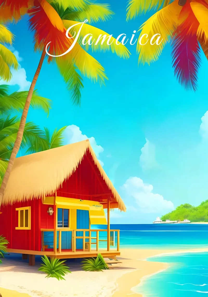 Scena di spiaggia tropicale in Giamaica alluminio dibond da Charnwood Prints