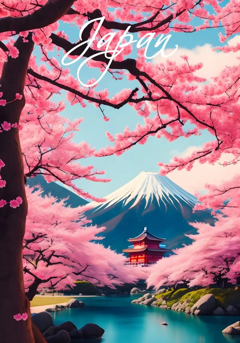 Giappone Scena di ciliegi in fiore carta hahnemühle da Charnwood Prints