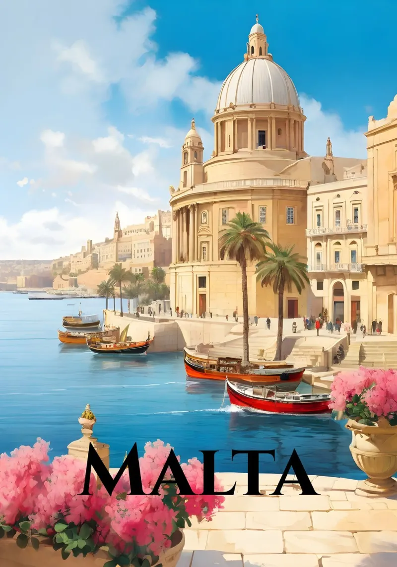 Valetta Malta Scene poster con telaio in plastica da Charnwood Prints