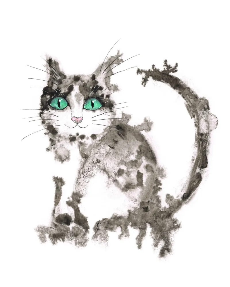 Black wet ink cat hahnemühle by BwiseLizzy