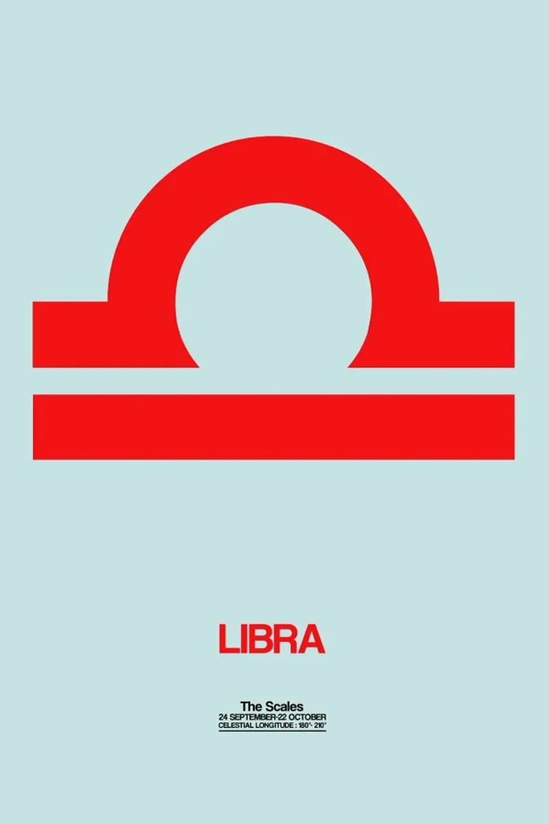 Libra Zodiac Sign Red tela con Cornice a cassetta da Naxart