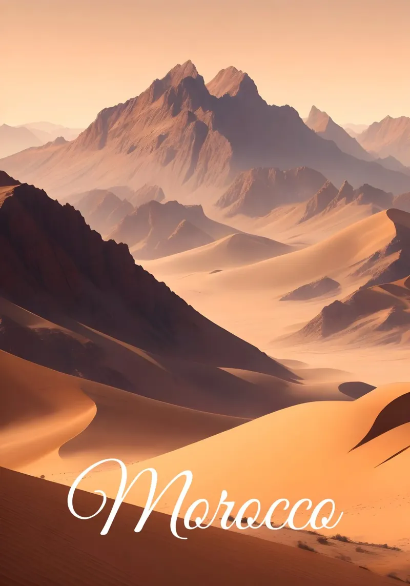 Morocco Desert Scene poster con telaio in plastica da Charnwood Prints