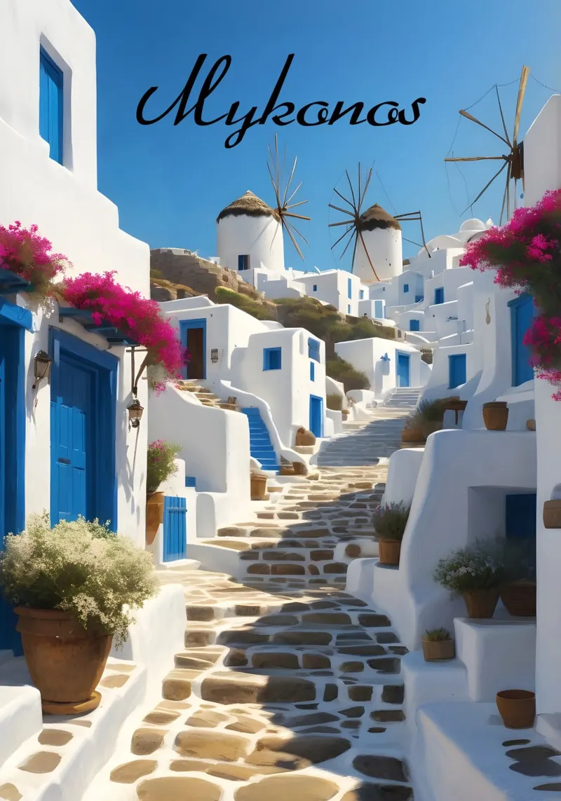 Scena di Mykonos tela con Cornice a cassetta da Charnwood Prints