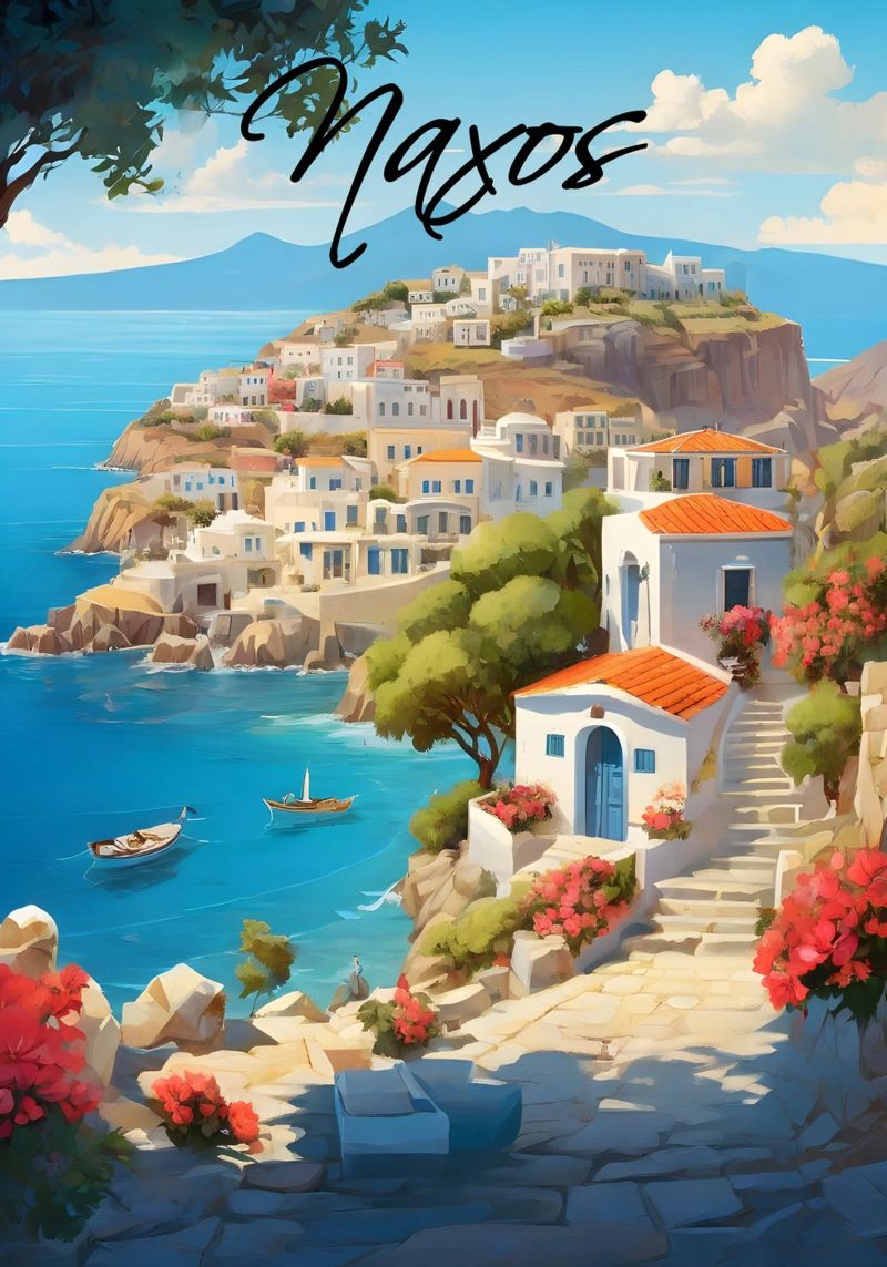 Naxos Griechische Insel-Szene Poster von Charnwood Prints