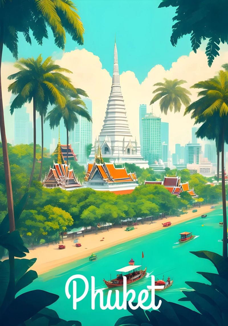 Scène de plage à Phuket en Thaïlande poster de Charnwood Prints