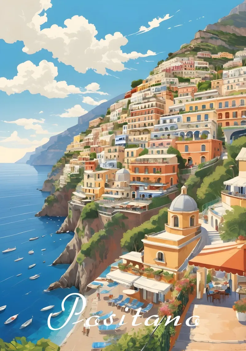 Positano Coastline Scene pellicola backlit da Charnwood Prints