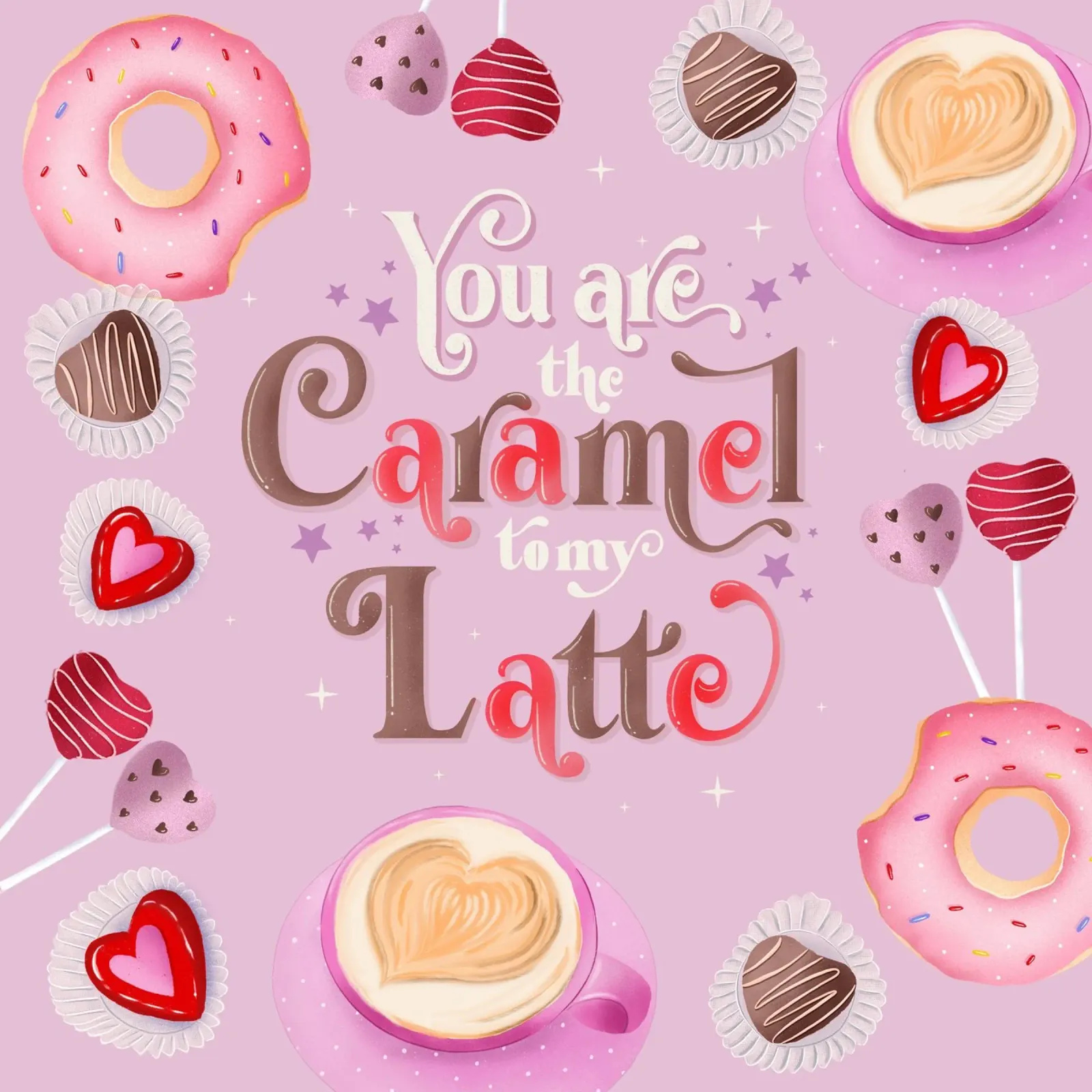 Kaffee. Verliebt. Karamell, Donuts und Café Latte Hahnemühle von CalliLetters