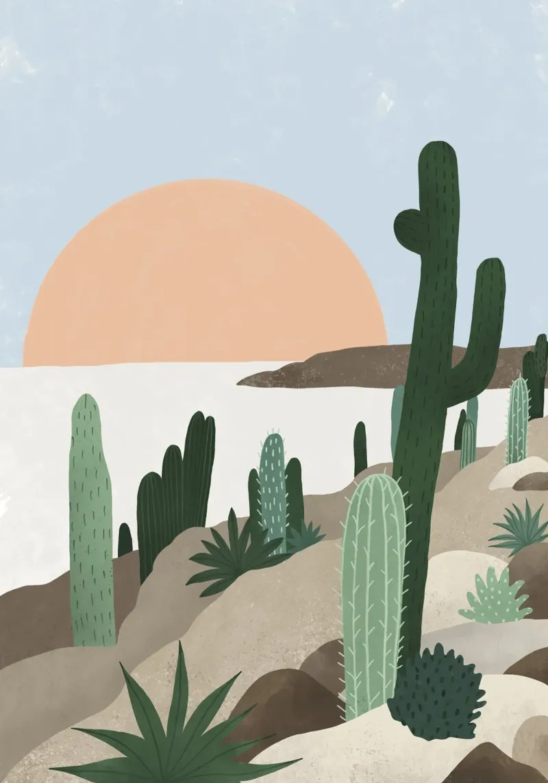 Cactus Print | Desert Landscape | Boho Poster | Scandidesign acrylic glass by DrawAndWander