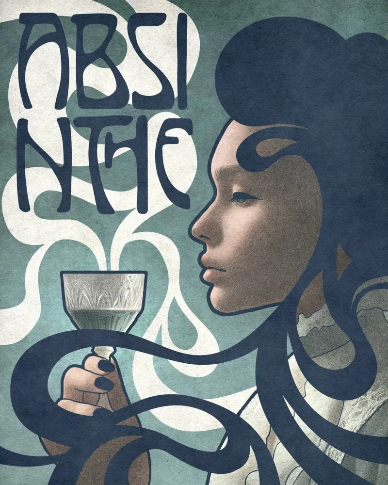 Absinthe Poster mit Holzrahmen von Kuba Gornowicz