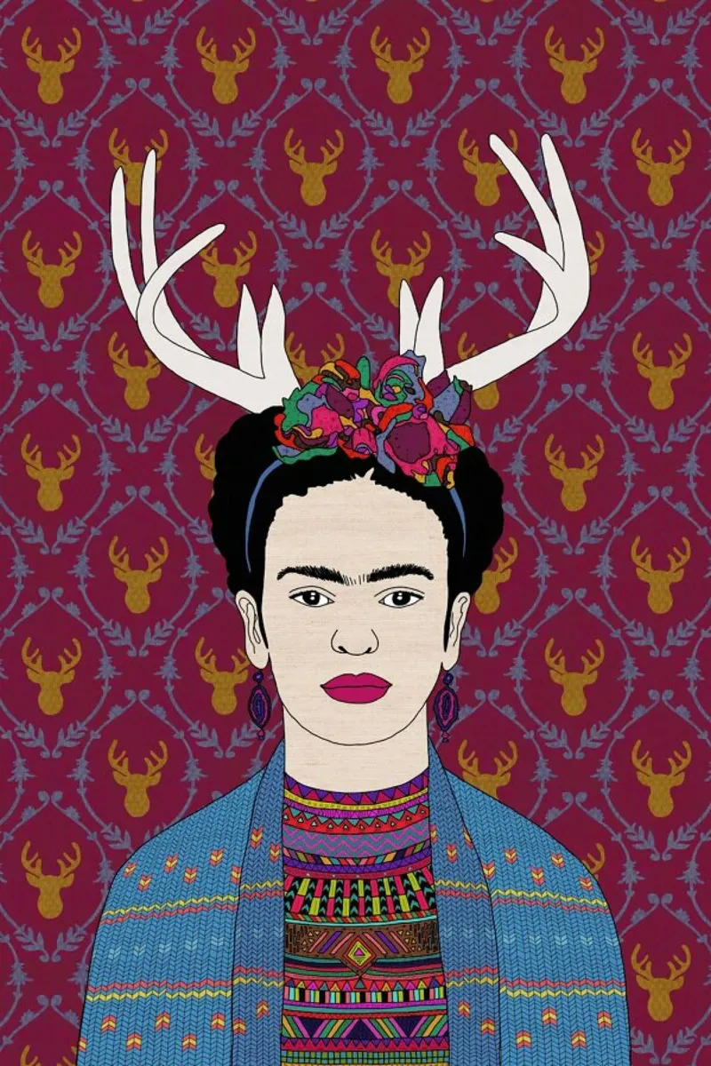Deer Frida poster with plastic frame by Bianca Green