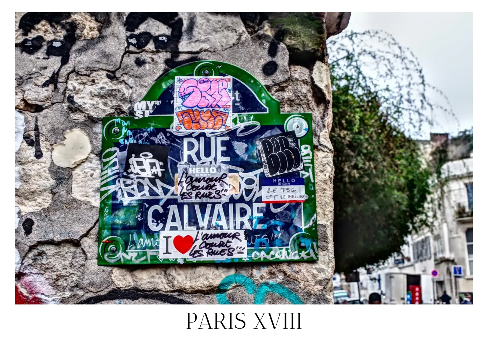 Rue du Calvaire - A Balade in Paris' street art poster with plastic frame by fanny-bianca