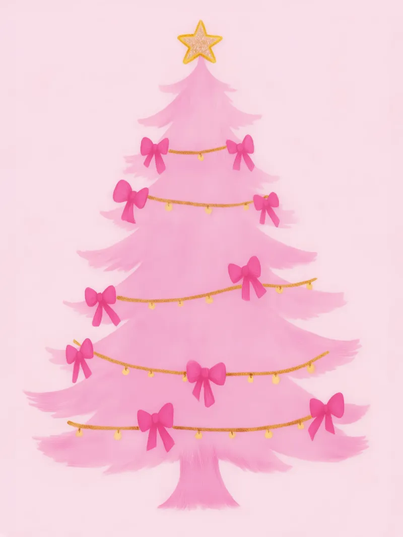 Albero di Natale rosa Fiocchi rosa Coquette Natale Y2K Preppy poster con telaio in legno da Gentle Echoes Art