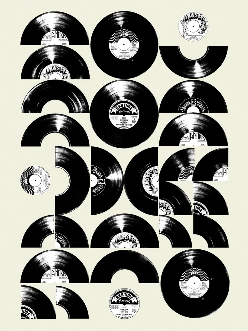 Mid century vinyls poster with plastic frame by Dikhotomy