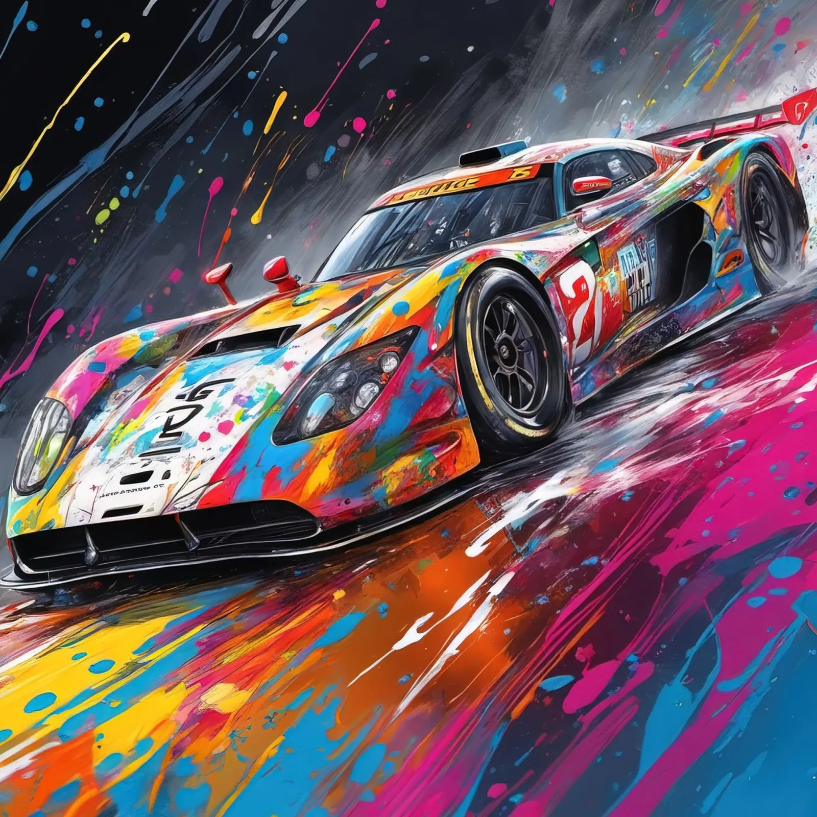 Auto sportiva multicolore poster con telaio in legno da 🎁 ARTVI-SHOP