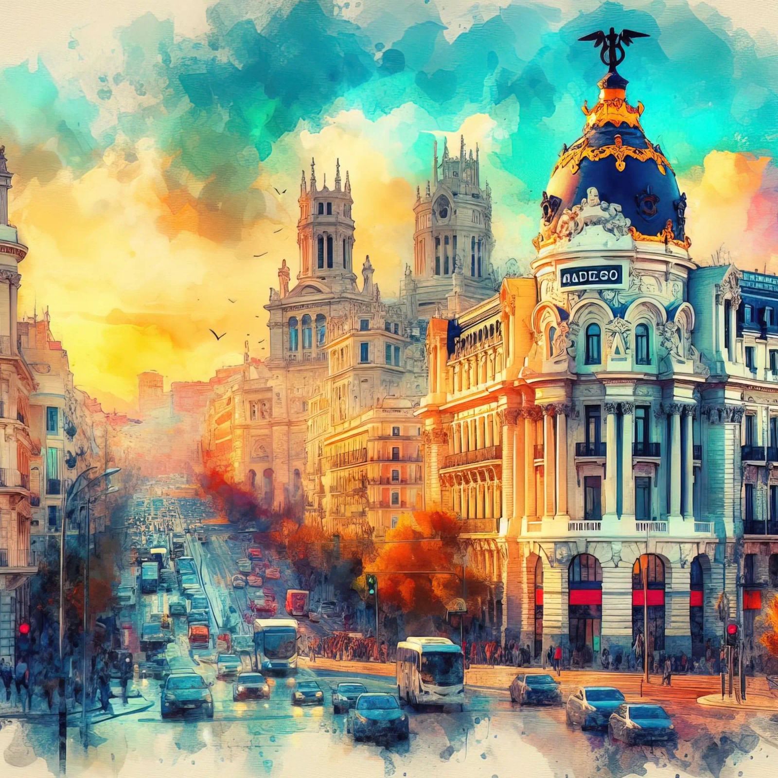 Madrid in watercolor poster by ARTVI-SHOP