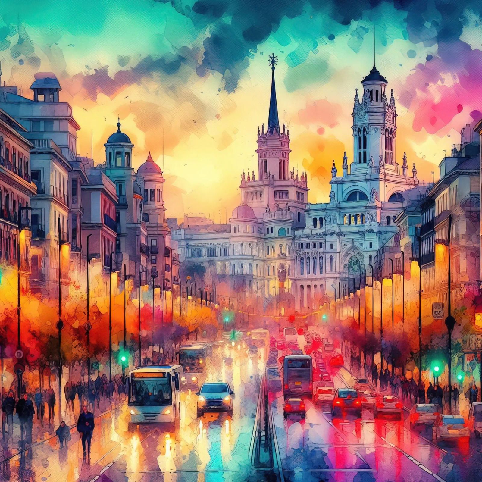 Madrid in watercolor poster by ARTVI-SHOP