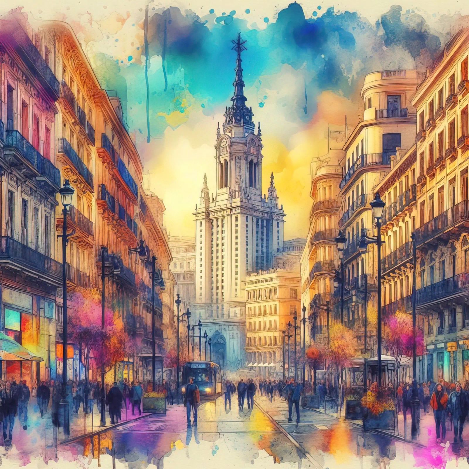 Madrid in watercolor poster by ARTVI-SHOP