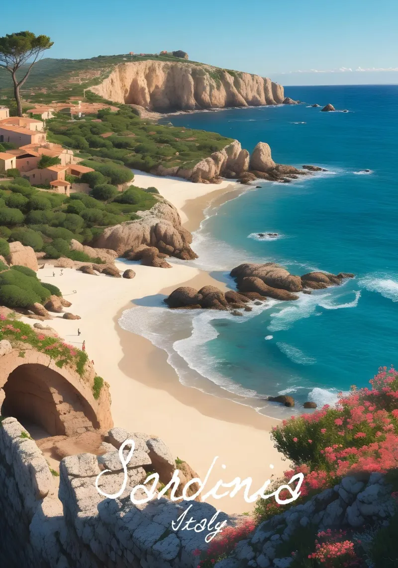 Scena della costa sarda tela con Cornice a cassetta da Charnwood Prints