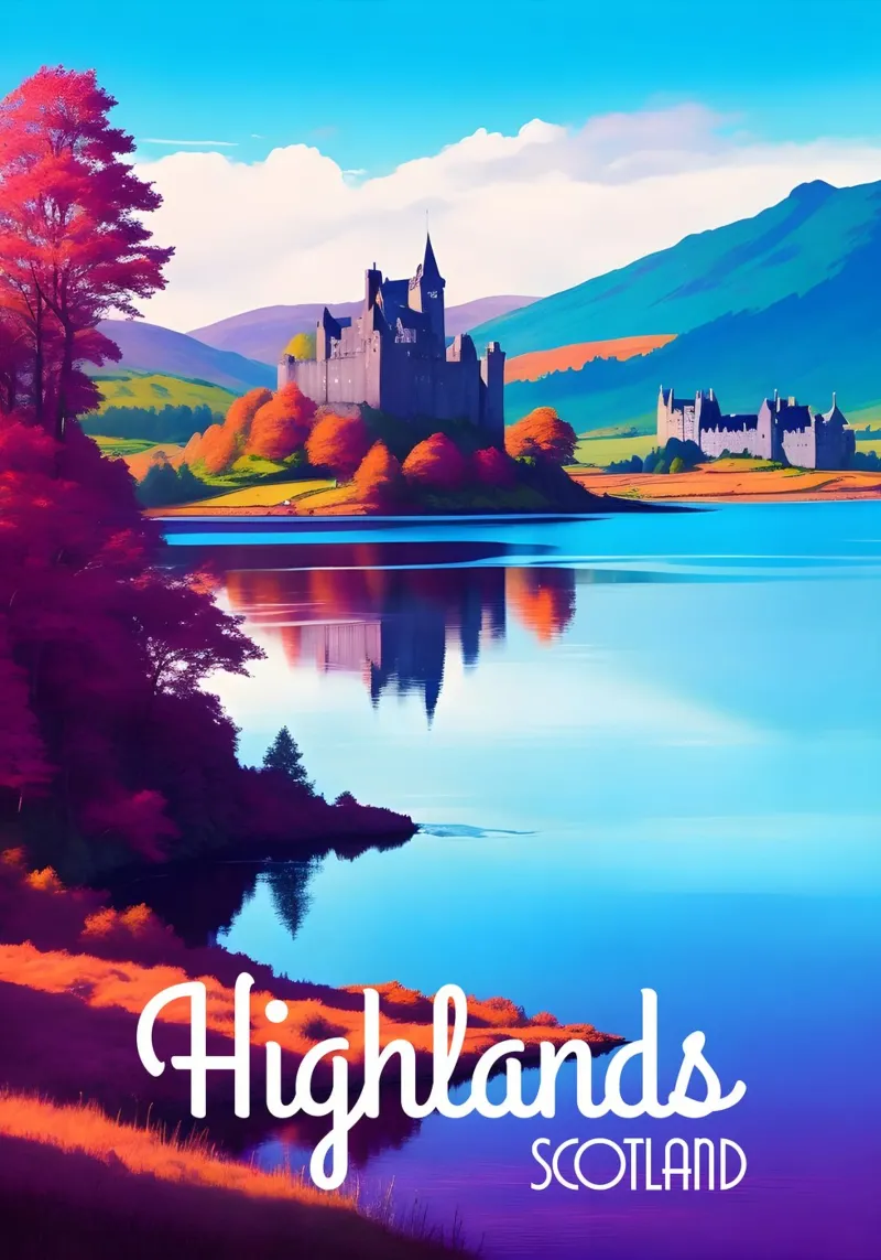 Scena delle Highlands scozzesi pellicola backlit da Charnwood Prints