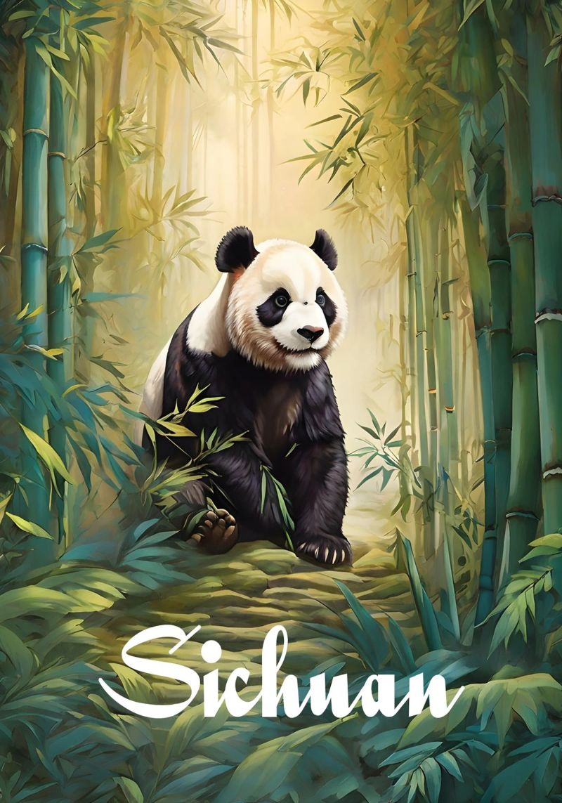 Sichuan China Panda-Wald-Szene Poster von Charnwood Prints