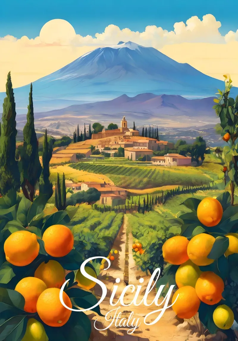 Sicilië Sinaasappels Scène canvas met Baklijst van Charnwood Prints