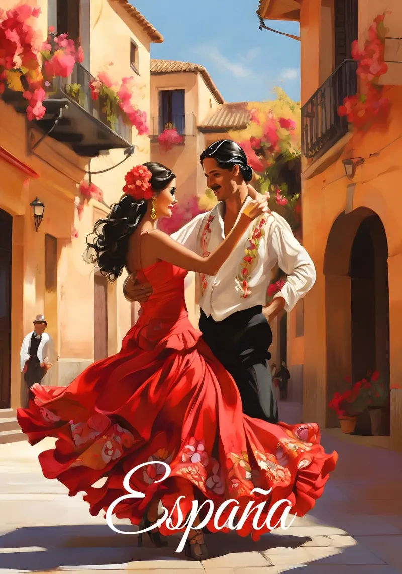 Spagna Ballerini di flamenco Scena poster da Charnwood Prints