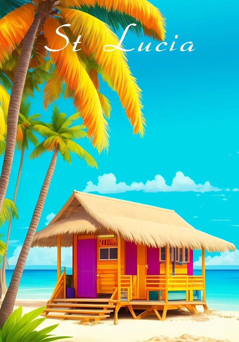Scena da spiaggia di Santa Lucia poster da Charnwood Prints