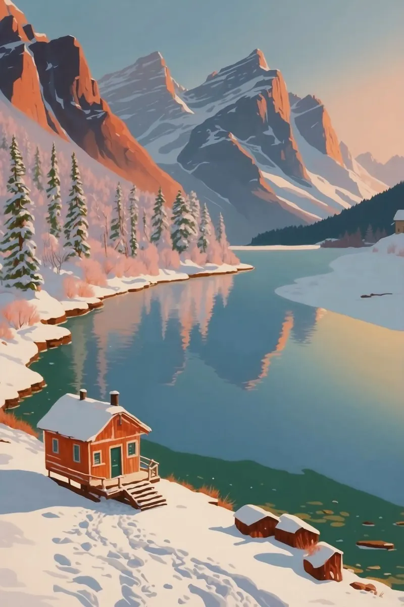 Braies meer in de winter | Werk 8 acryl van AlbertKlee