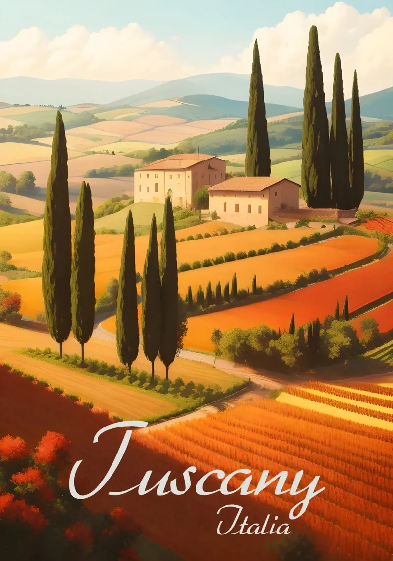 Scena di campagna in Toscana pellicola backlit da Charnwood Prints