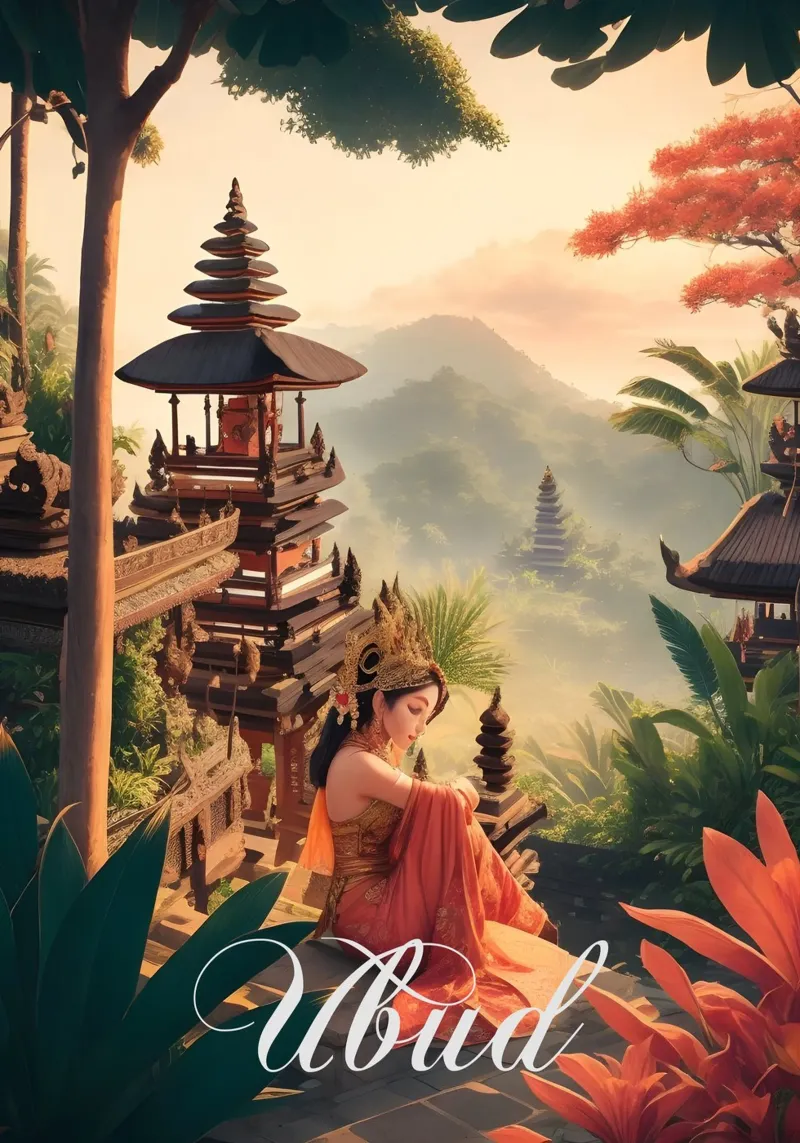 Ubud Bali Temple Scene pellicola backlit da Charnwood Prints