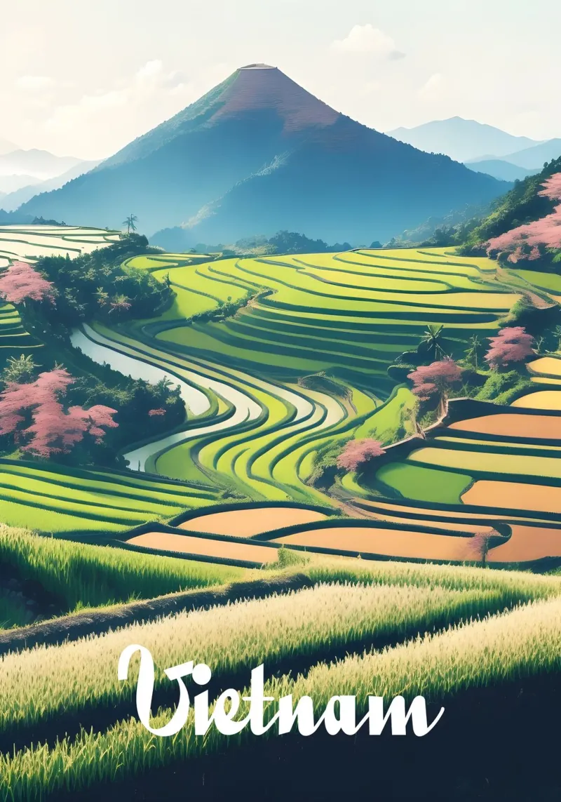 Vietnam-Reisfelder-Szene Leinwand von Charnwood Prints