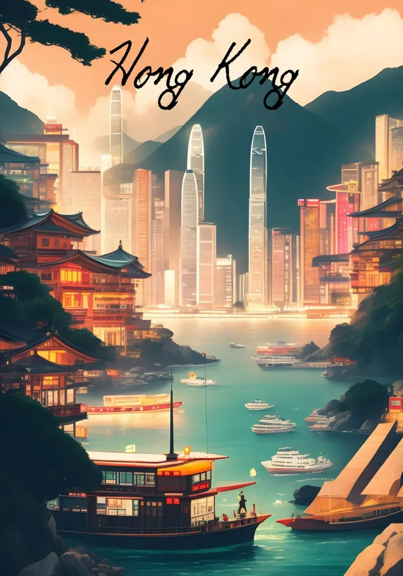 Paesaggio urbano di Hong Kong plexiglass da Charnwood Prints